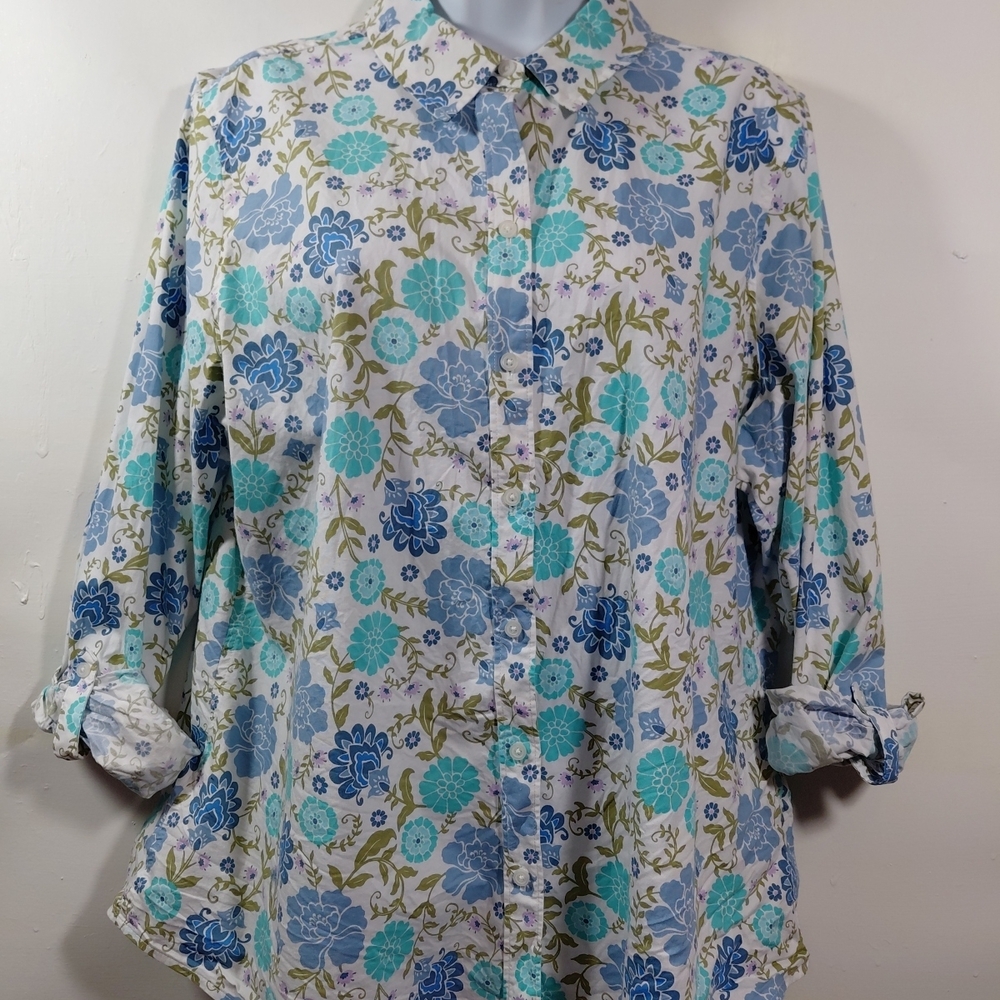 croft & barrow Floral Button-Down Shirt in Blue, Teal & White